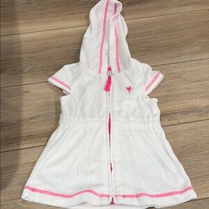 White Hooded Cover-Up with Pink Trim